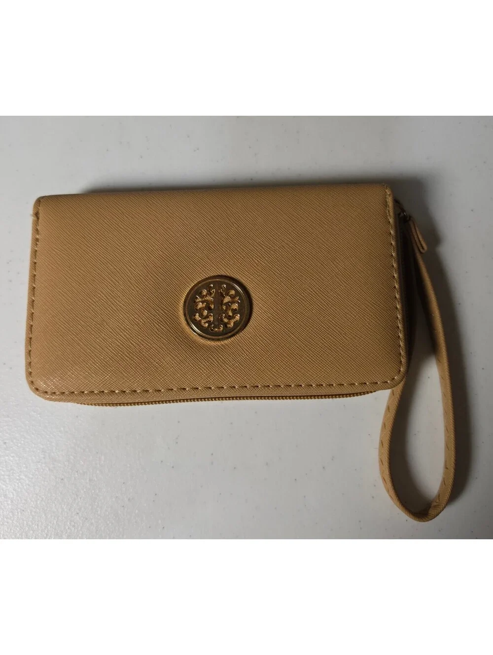 Tory Burch Zip Around Wristlet Wallet in Tan